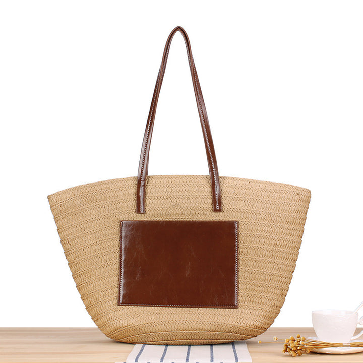 Trendy Beach Bag Made of Woven Straw and Leather Accents Kalsten