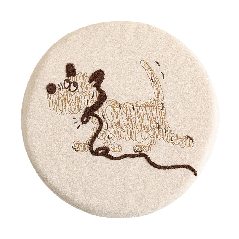 Round seat cushion with embroidered cat motif and soft microfiber cover Kalsten