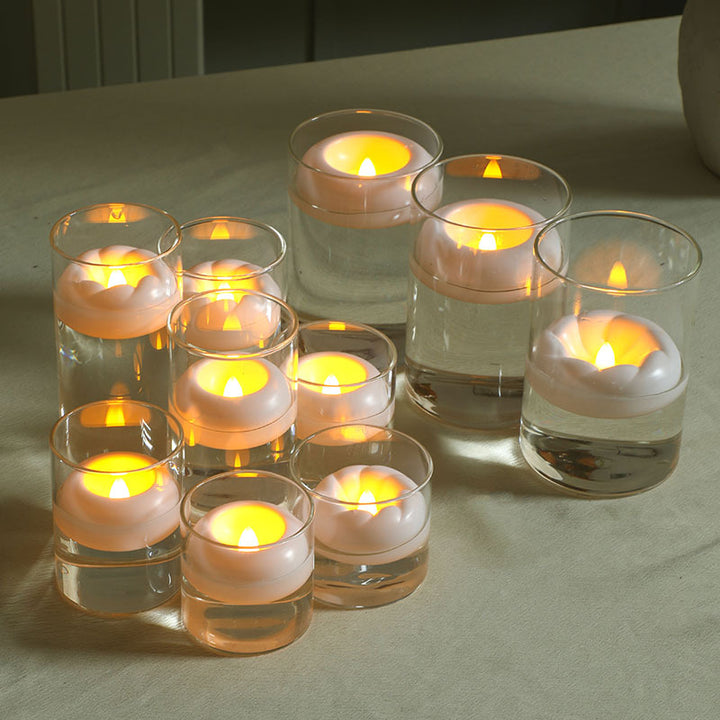 Flameless LED Floating Tea Light Candles in Clear Plastic Cups