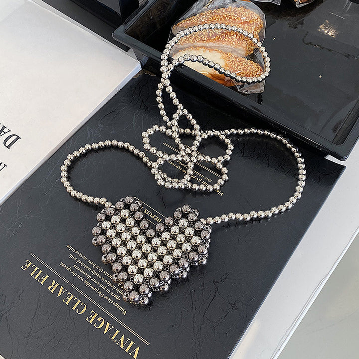 Heart-Shaped Pearl-Embellished Evening Clutch