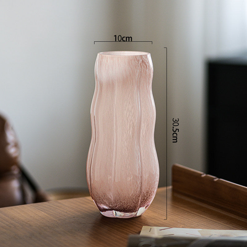 Handblown Textured Decorative Glass Vase with Organic Curved Silhouette Kalsten