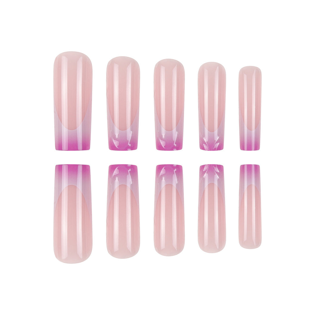 Elegant Long Acrylic Press-On Nail Set with Artistic Ombré Design Kalsten