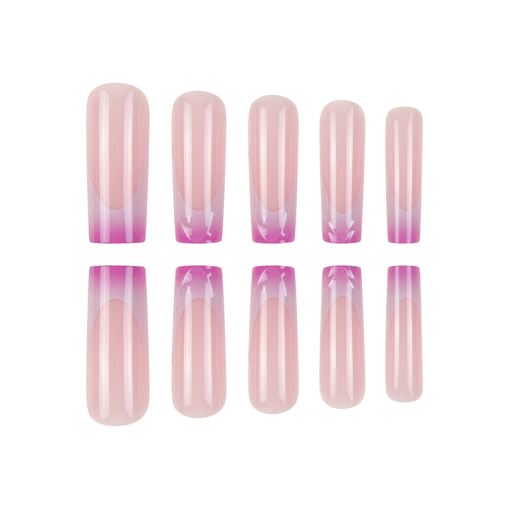 Elegant Long Acrylic Press-On Nail Set with Artistic Ombré Design Kalsten