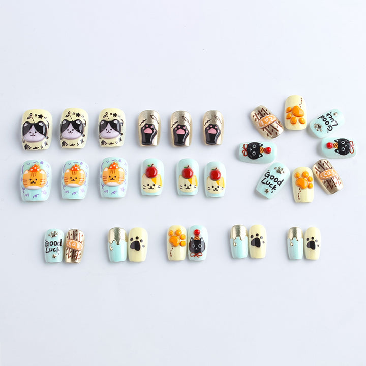 Whimsical Cat-Themed Press-On Nail Art Kalsten