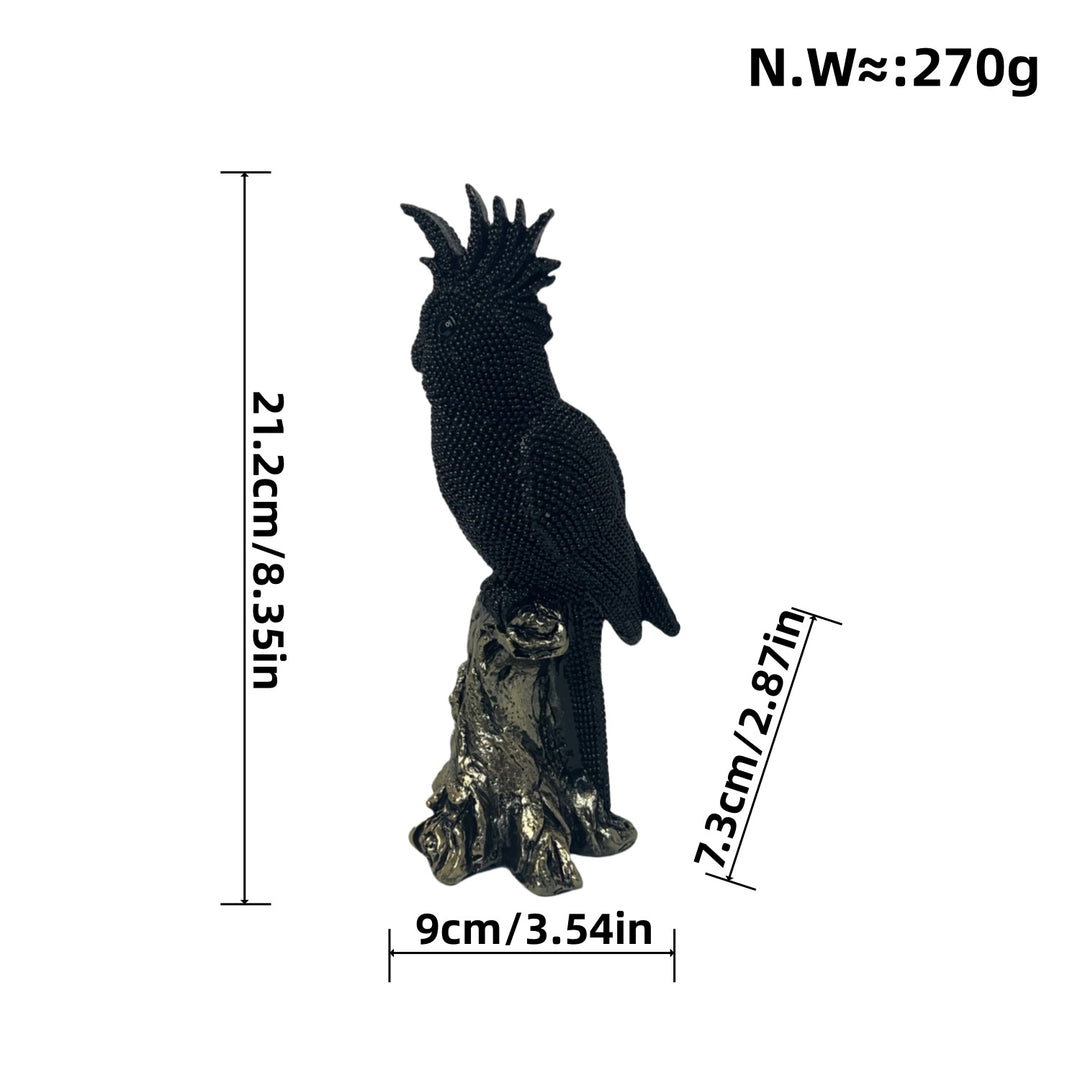 Shiny parrot figure on tree stump Kalsten