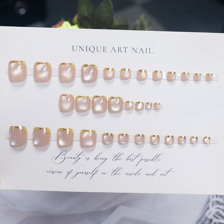 Elegant Glossy Press-On Nail Set with Golden Accents
