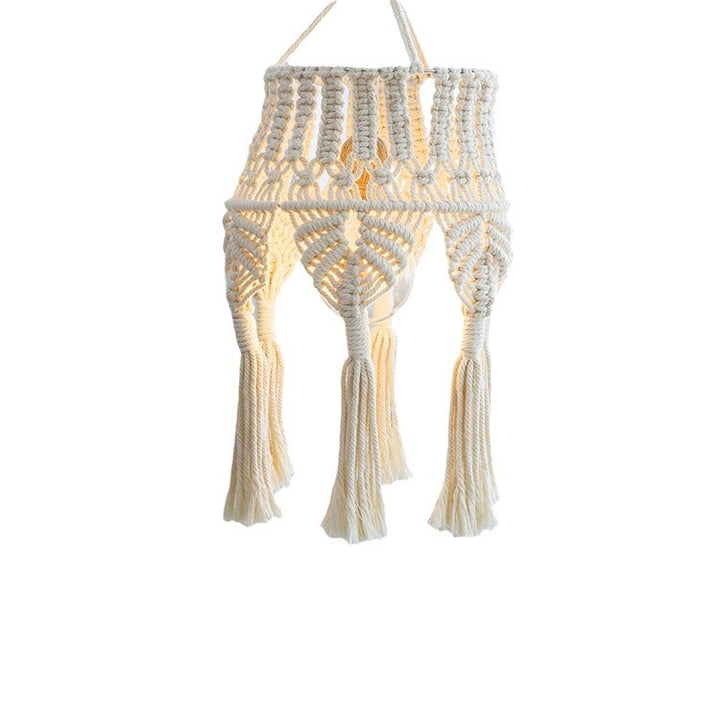 Macramé pendant light with hand-knotted cotton shade and decorative fringes