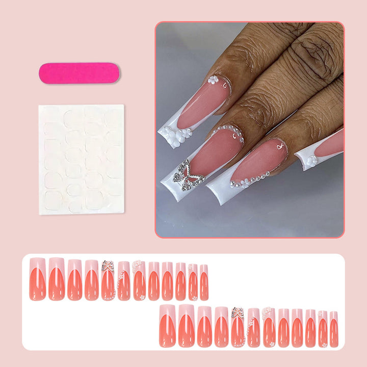 Artificial nail set with elegant floral decorations and glitter accents Kalsten