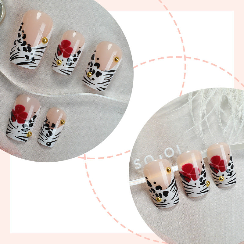 Creative Art Press-On Nail Set with Floral and Zebra Designs kalsten