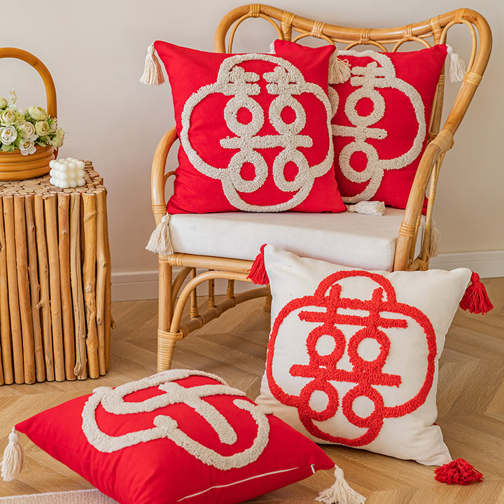 Tufted Loop Monogram Tassel Corner Decorative Throw Pillow