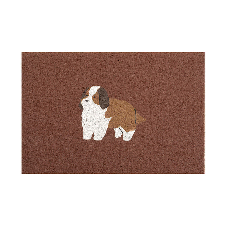 Coconut doormat with striped pattern and playful dog motif