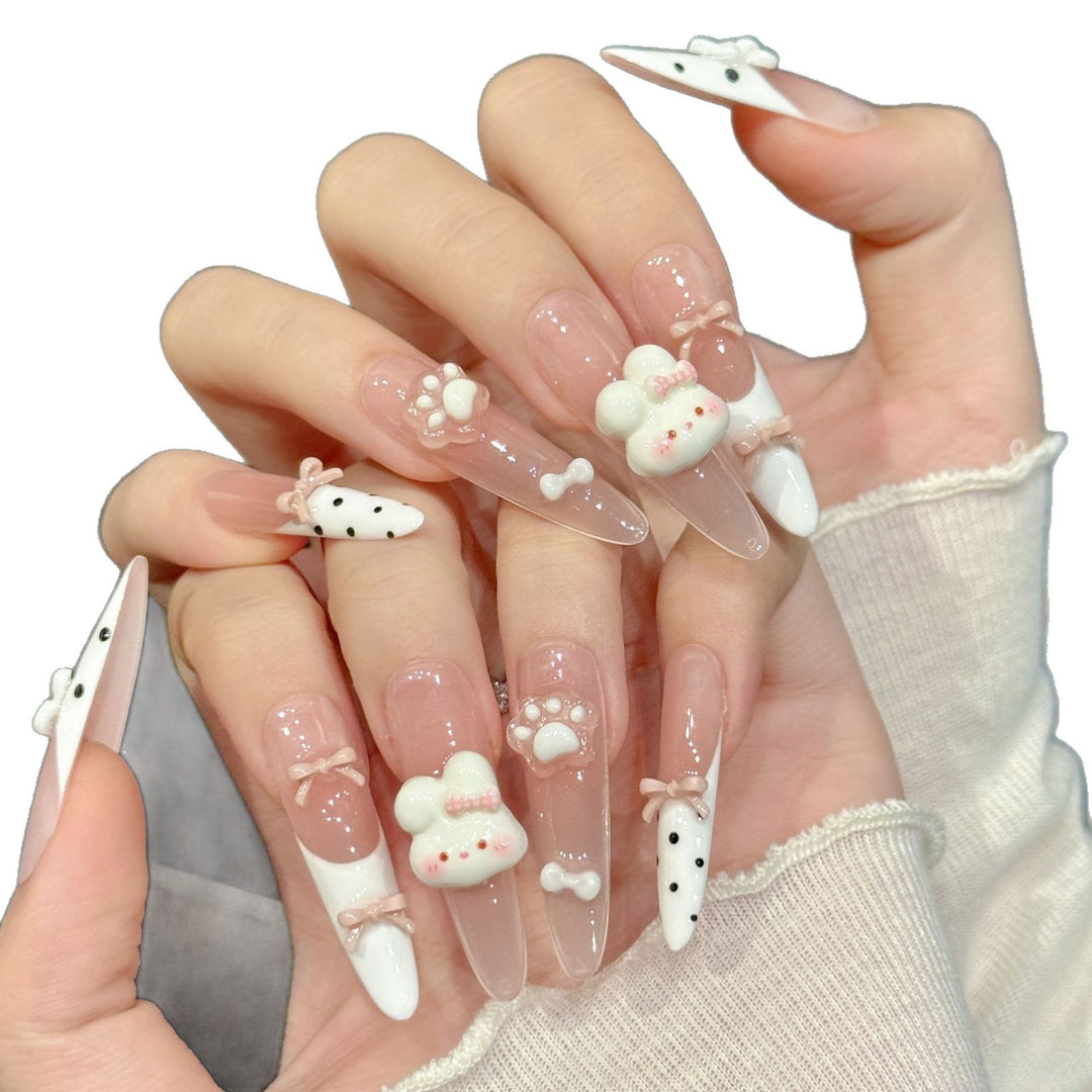 Artistic Press-On Nail Art Set with Whimsical Animal Designs