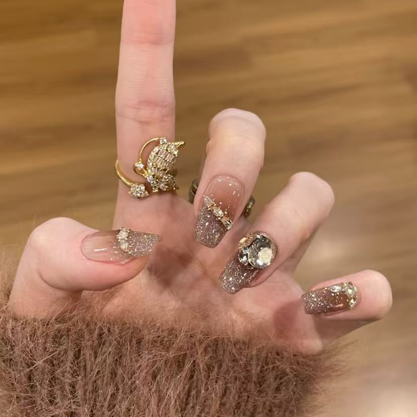 Glamorous Glitter French Tip Nail Extensions