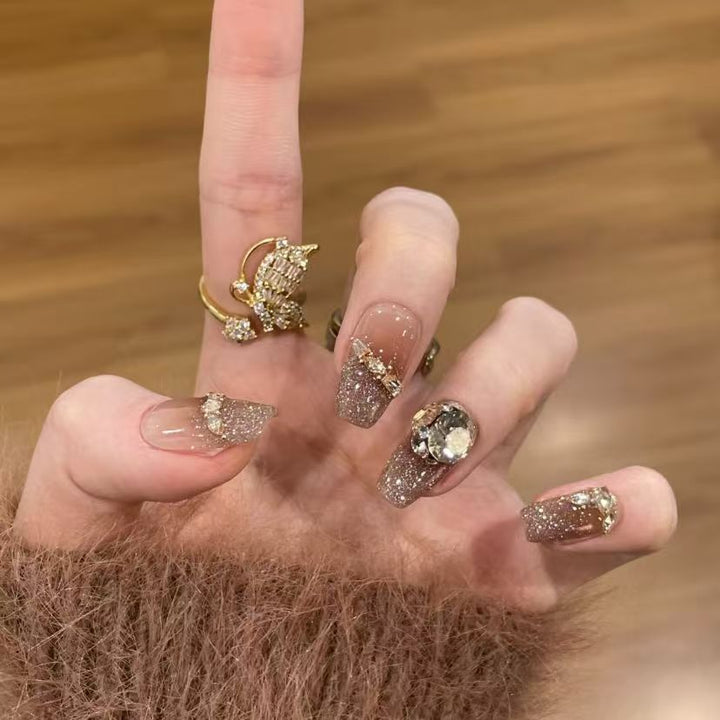 Glamorous Glitter French Tip Nail Extensions