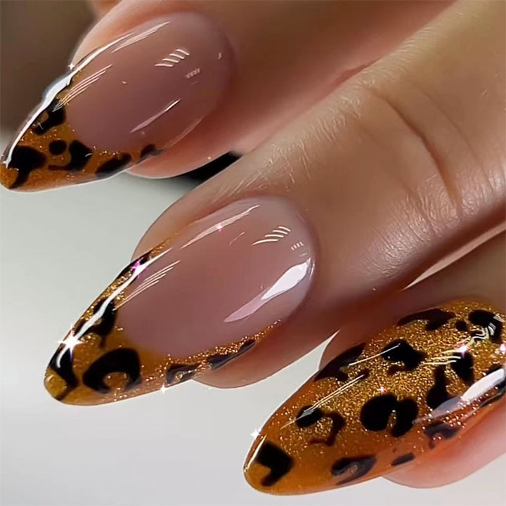 Artistic Stiletto Press-On Nails with Leopard Design