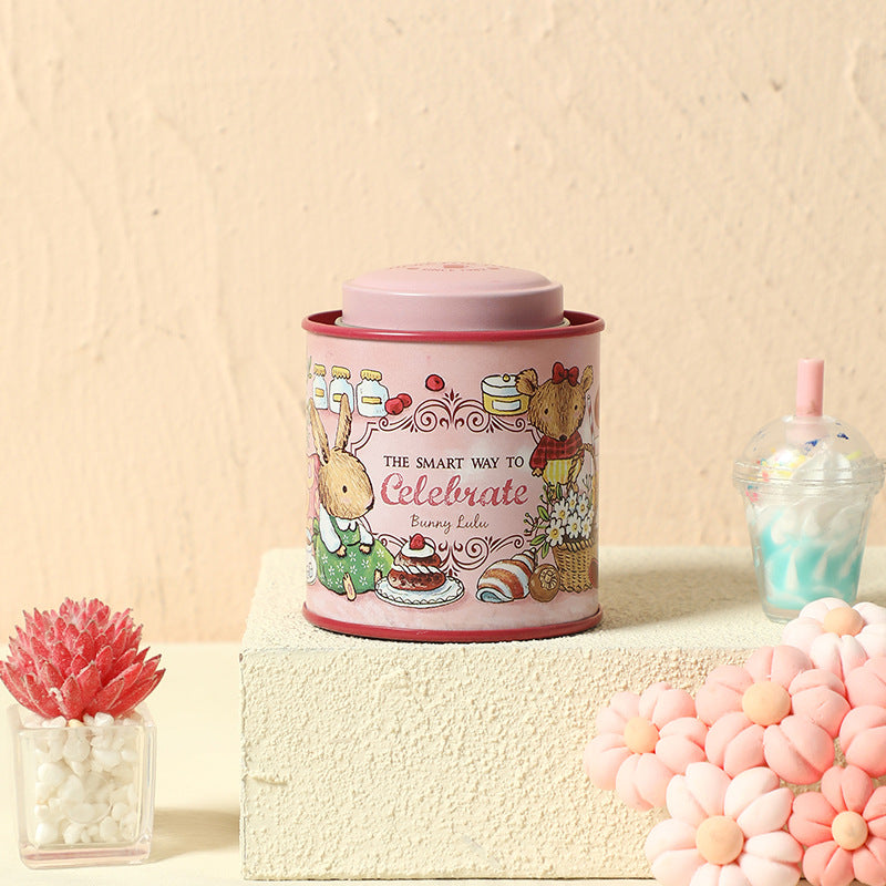 Decorative Tin Storage Canister with Illustrated Wedding Bunny Couple