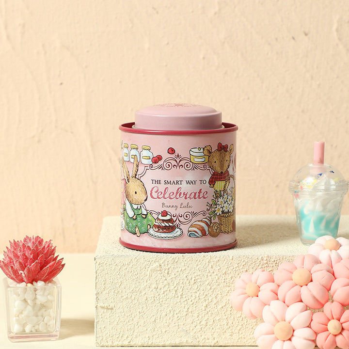 Decorative Tin Storage Canister with Illustrated Wedding Bunny Couple