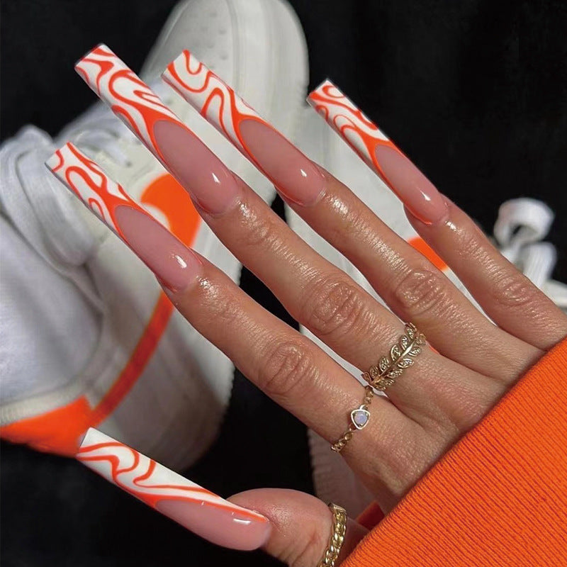 Artistic Nail Extensions with Modern Wave Pattern Kalsten