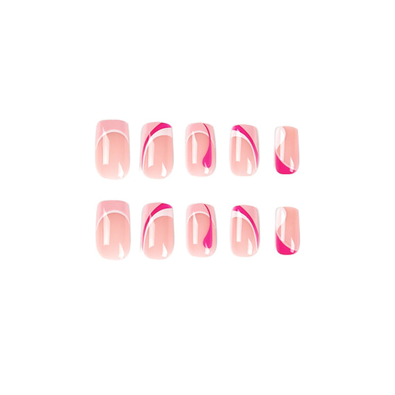 Acrylic nail extensions with elegant gradient and curved accents Kalsten
