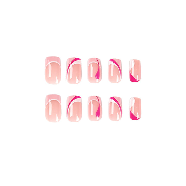Acrylic nail extensions with elegant gradient and curved accents Kalsten