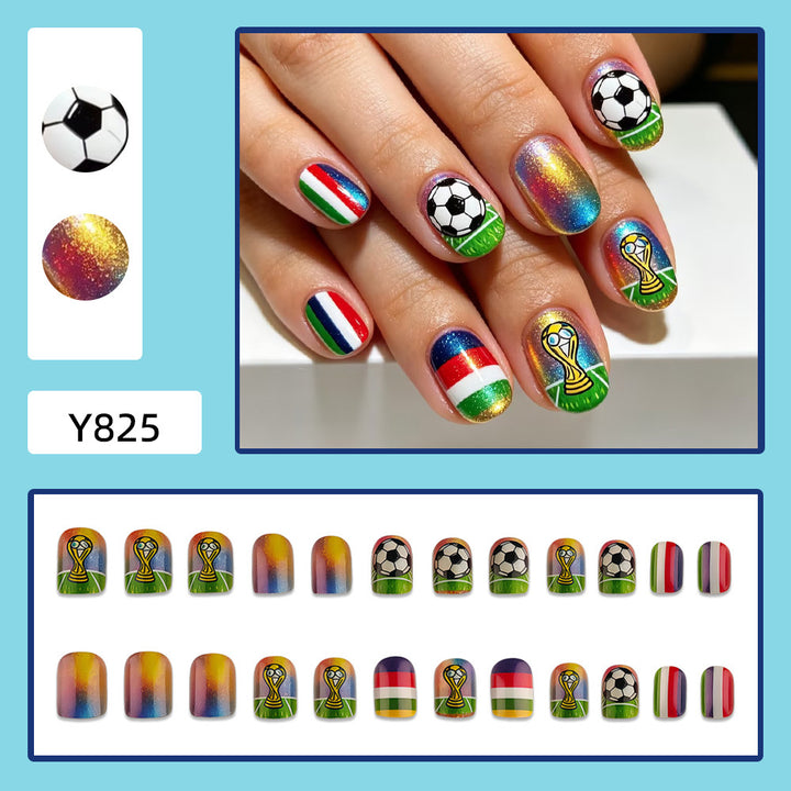 Artificial nails with soccer motif and glitter effects Kalsten