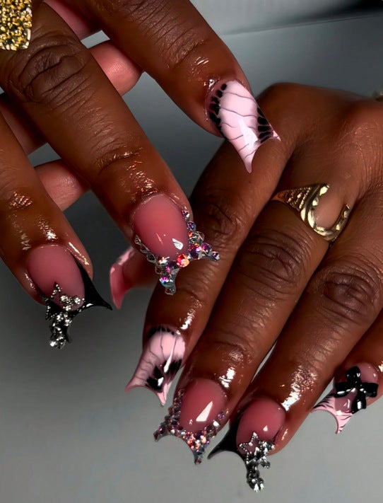 Artistic Gem-Embellished Stiletto Press-On Nails Kalsten