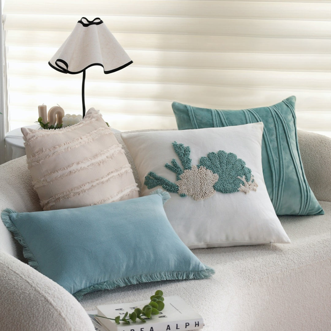 Square cushion cover in boho look with flat fringe runs and linen appearance, concealed zipper Kalsten