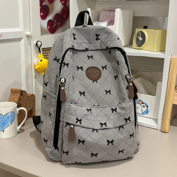 Bow-Embellished Corduroy Backpack Kalsten