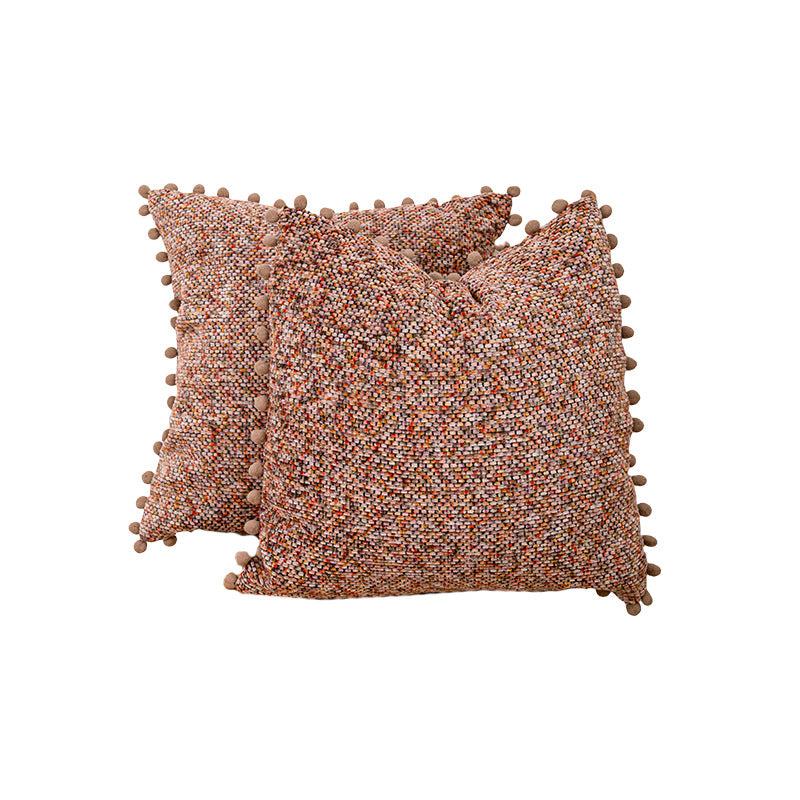 Decorative Textured Bouclé Throw Pillow Set with Pom-Pom Trim