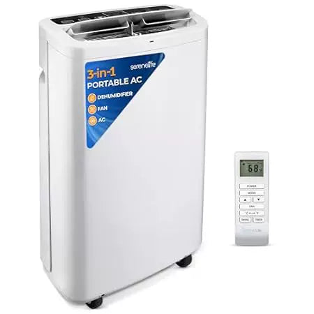 Unisex one-size-fits-all compact ventilated portable air conditioner and dehumidifier with whisper-quiet fan remote control digital thermostat wheels Kalsten