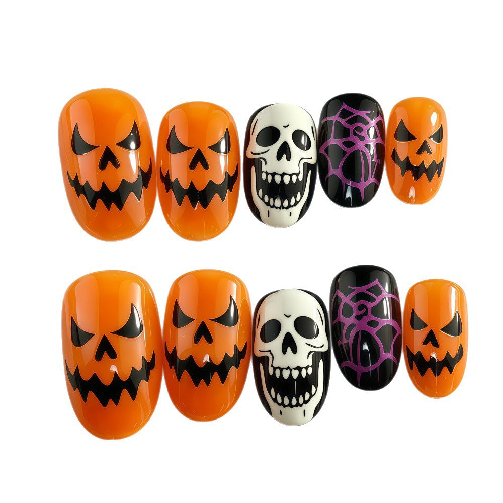 Halloween Artificial Nails in Creative Pumpkin and Skull Design Kalsten