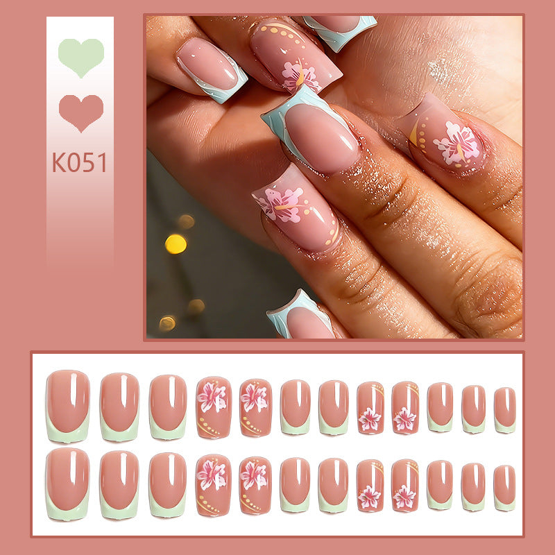 Artificial nail set with floral motifs and shiny accents Kalsten