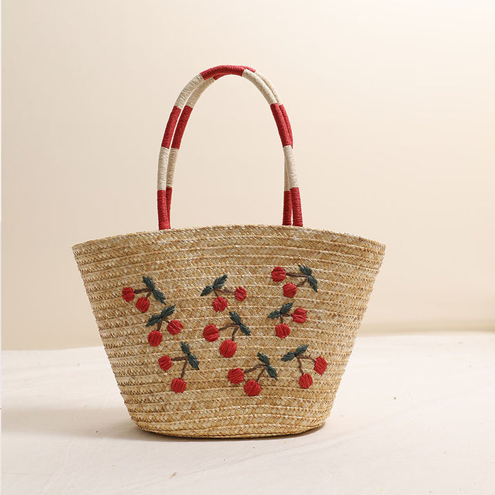 Handcrafted basket bag with vibrant floral embroidery design Kalsten