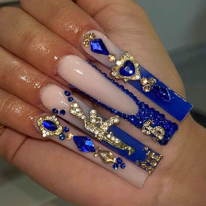 Artistic Rhinestone-Embellished Press-On Nail Art Set kalsten