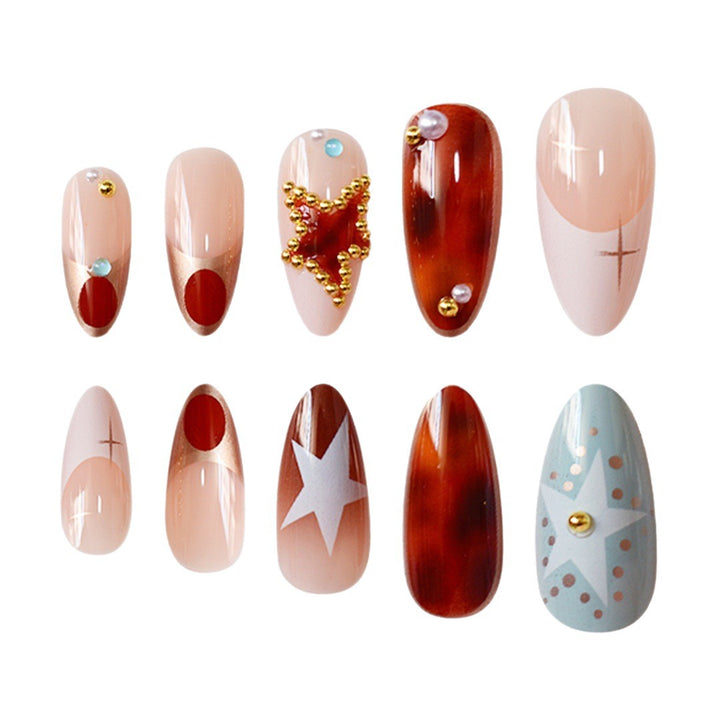 Artistic Press-On Nail Art Set with Unique Gemstone Accents Kalsten