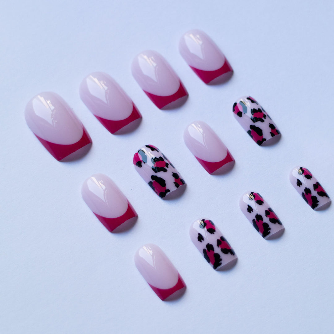 Artistic Leopard and French Tip Nail Art