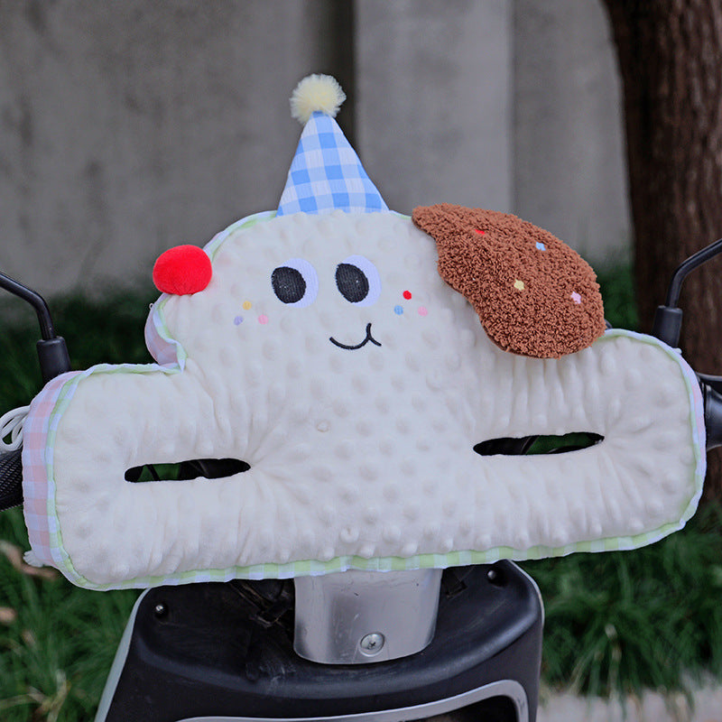 Soft plush handlebar pads for kids' scooters and strollers with safety belt slots