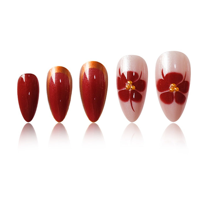 Artistic Press-On Nail Art Set with Floral Accents Kalsten
