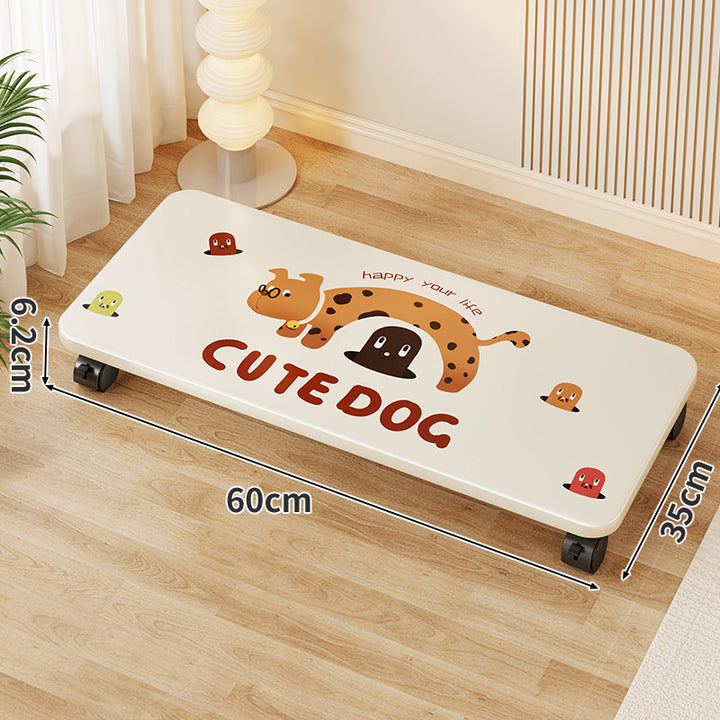 Low-Profile Under-Bed Rolling Storage Platform with Cartoon Top and Locking Casters