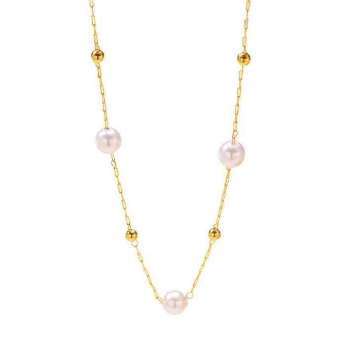 Elegant Pearl and Gold Chain Necklace Kalsten
