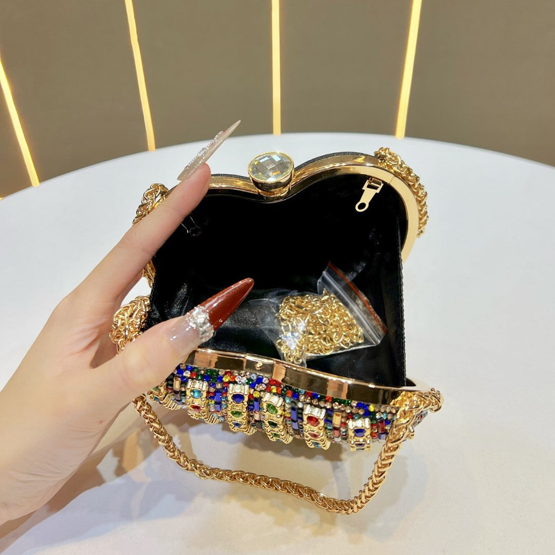 Rhinestone-Studded Heart Clutch