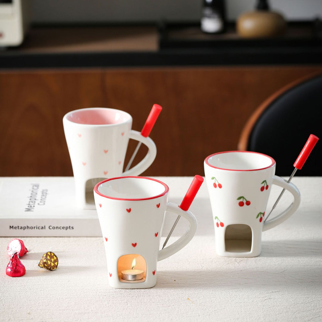 Ceramic mug with integrated tea strainer and silicone drinking straw