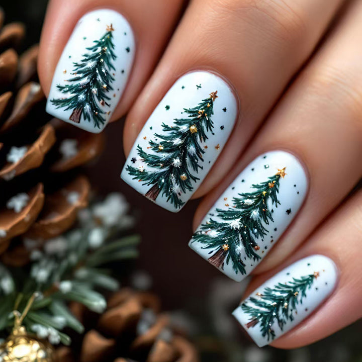 Holiday-Themed Artistic Tree Design Nail Art Kalsten