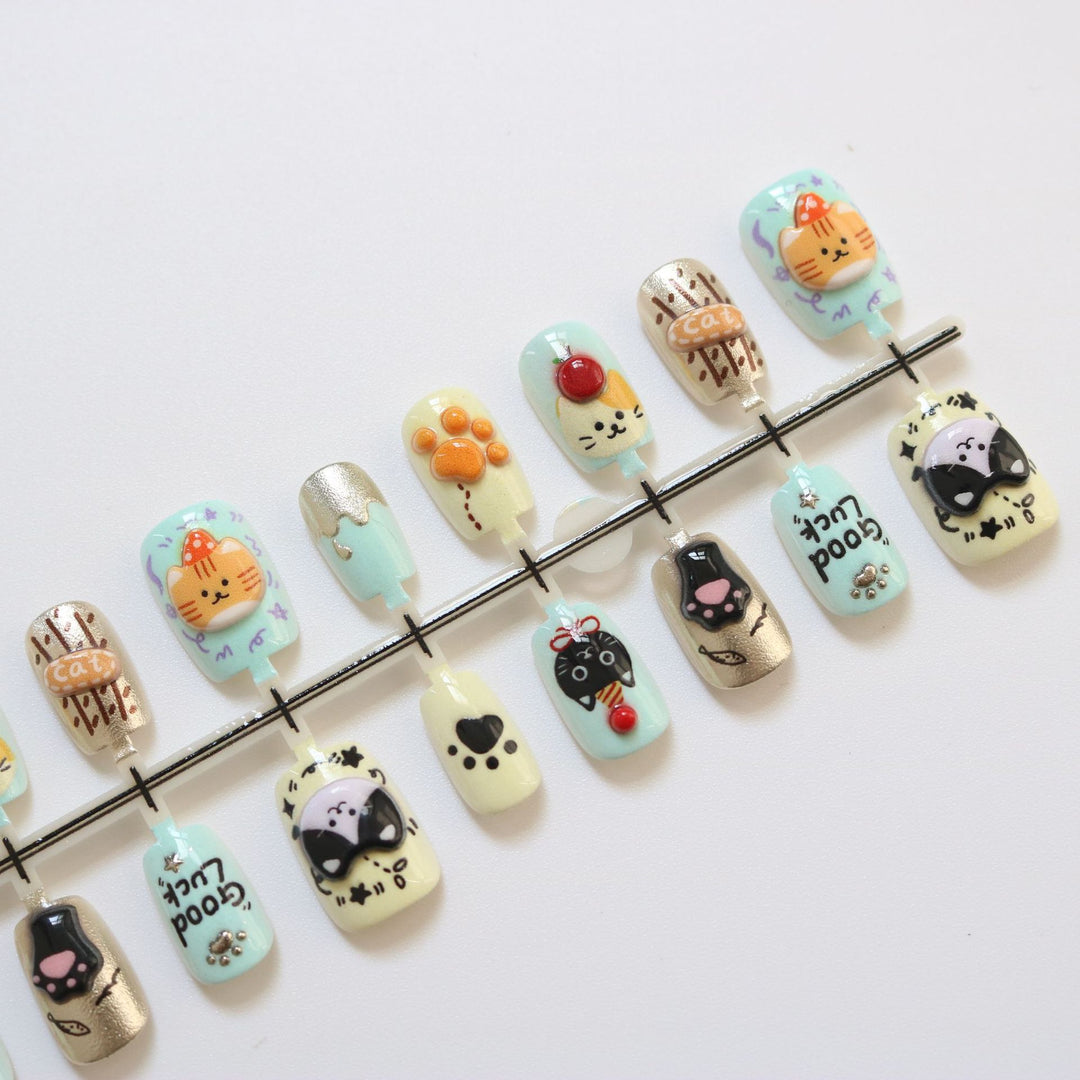 Playful Animal-Themed Press-On Nail Art