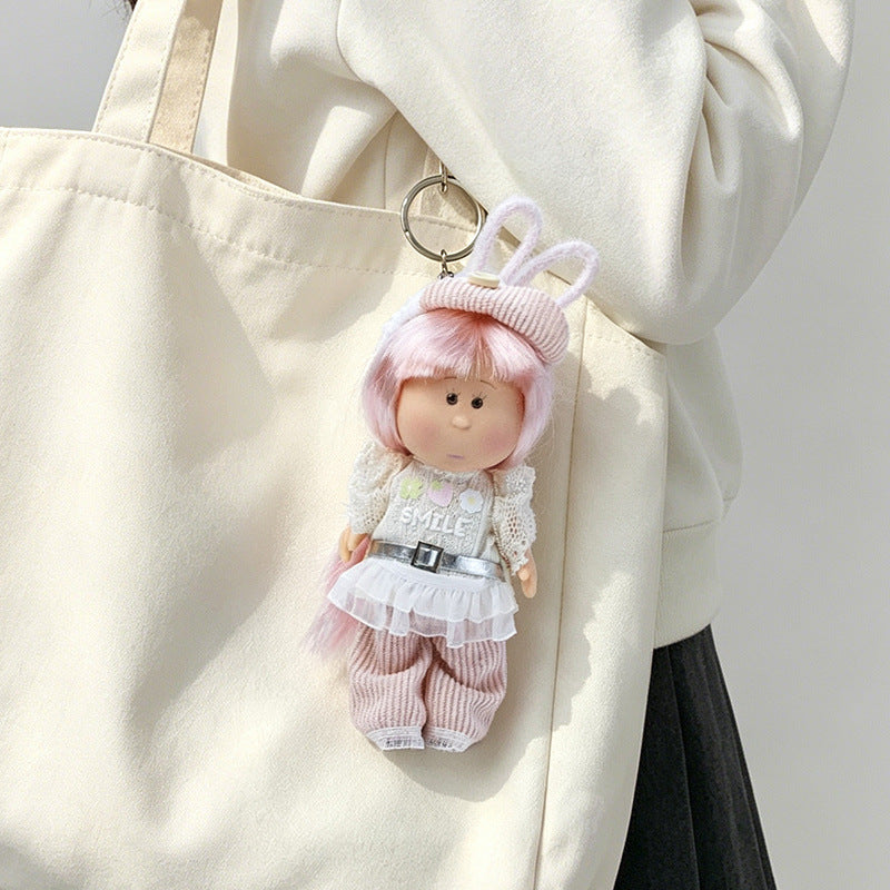 Hooded Doll Bag Charm Keychain with Denim Outfit & Loop Strap Kalsten