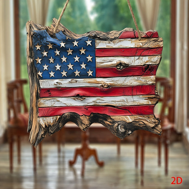 Unisex nan hand-carved rustic wood wall relief USA flag shape with 3D stars Kalsten