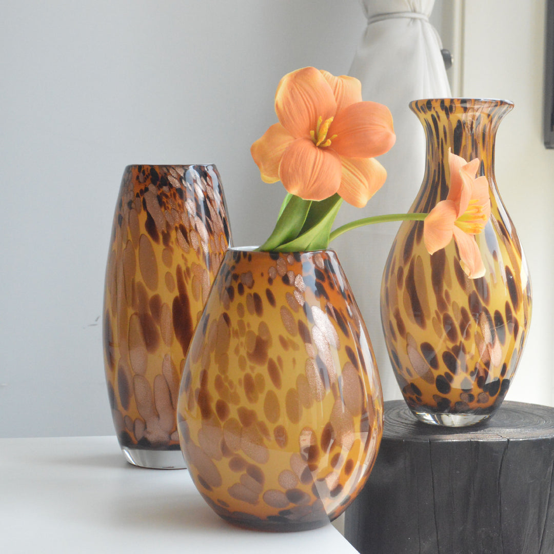Handblown Speckled Glass Bulb Vase with Narrow Mouth and High-Gloss Finish Kalsten