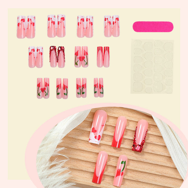 Creative nail art set with romantic heart designs and glitter accents Kalsten