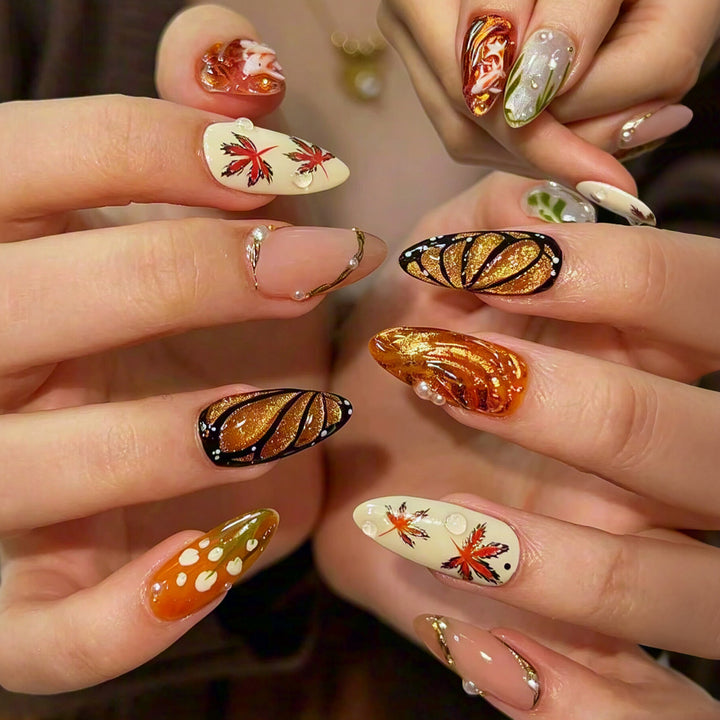 Artistic Leaf-Patterned Press-On Nail Art Kalsten