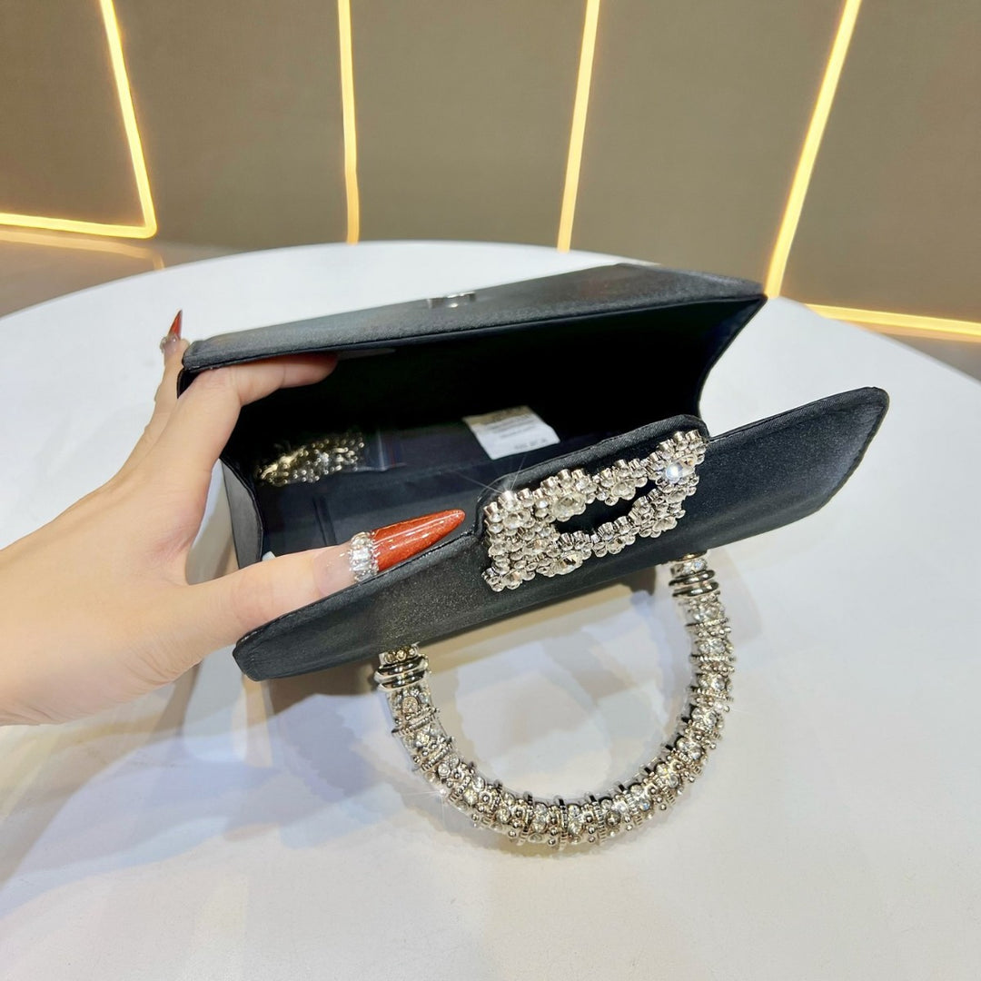 Elegant Rhinestone-Studded Handheld Evening Purse